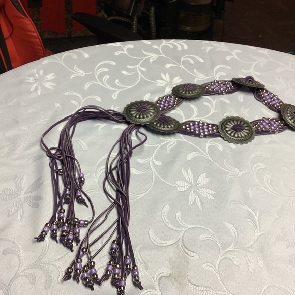 PURPLE. CONCHO BELT. FRINGED 30 in plus 17β fringed πππππππ - Picture 9 of 9